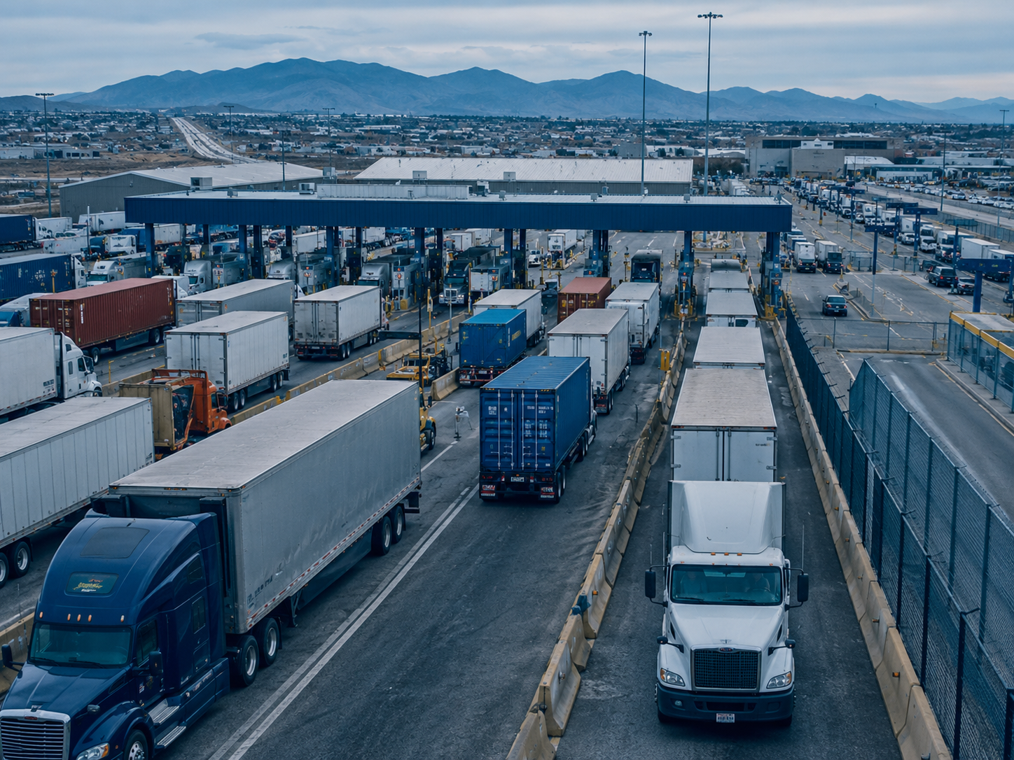 Trucks crossing at the Laredo land border where FDA reviews imported shipments